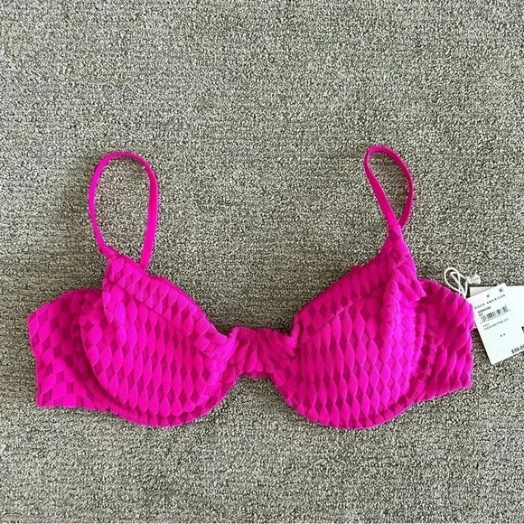 Good American Jacquard Demi Cup Bikini Top in Hawaiian Pink Size X- 6 - Picture 10 of 10